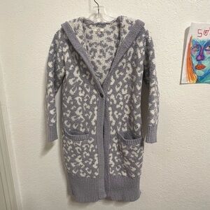 UGG Women's Gray and White Hooded Leopard Knit Cardigan